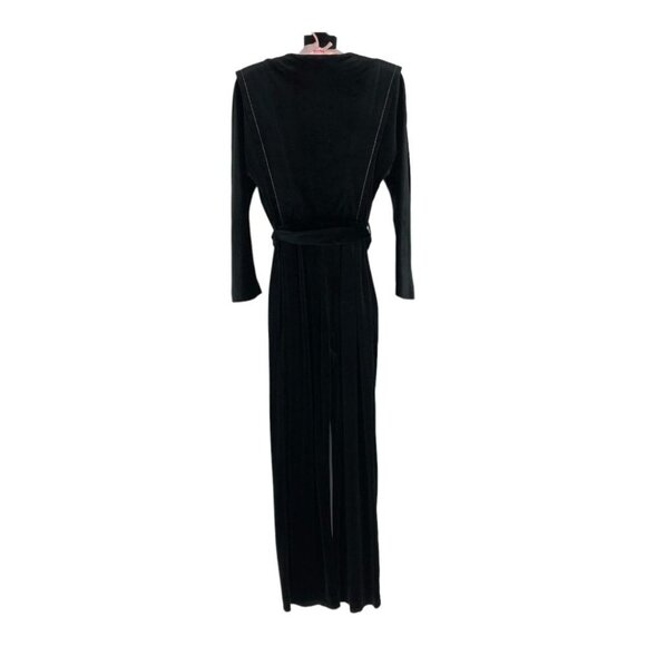 Diamond Tea Gown vintage black  & gold velvet embroidered Jumpsuit Robe 80s SP - Picture 2 of 11